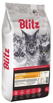 Сухой корм BLITZ Sensitive Adult Cat Turkey для взрослых кошек с чувствительным пищеварением (Индейка)